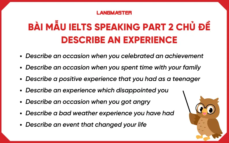 Bài mẫu IELTS Speaking part 2 topic Describe an experience