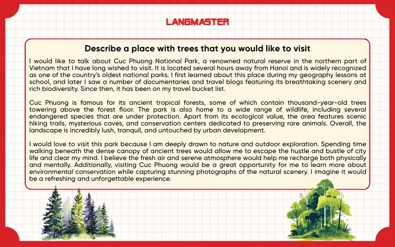 Sample answer Describe a place with trees that you would like to visit IELTS Speaking Part 2