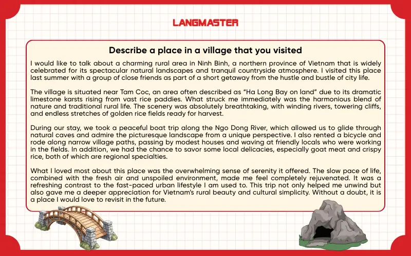 Sample answer Describe a place in a village that you visited IELTS Speaking Part 2