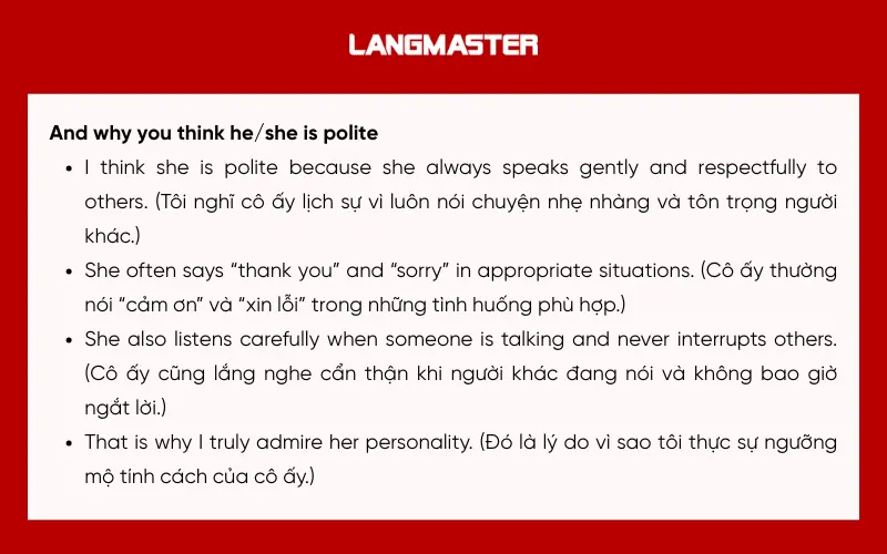 Dàn ý đề bài Describe a polite person you know
