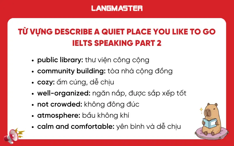 Từ vựng describe a quiet place you like to go IELTS Speaking part 2