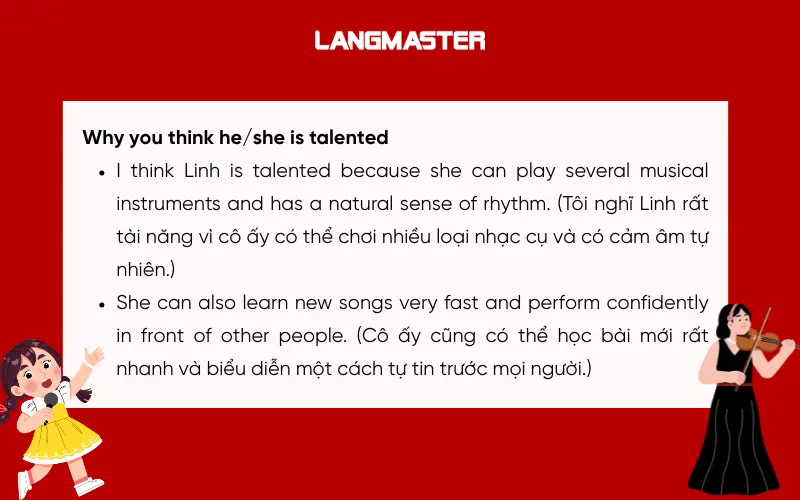 Dàn ý đề bài Describe a person you know who is talented