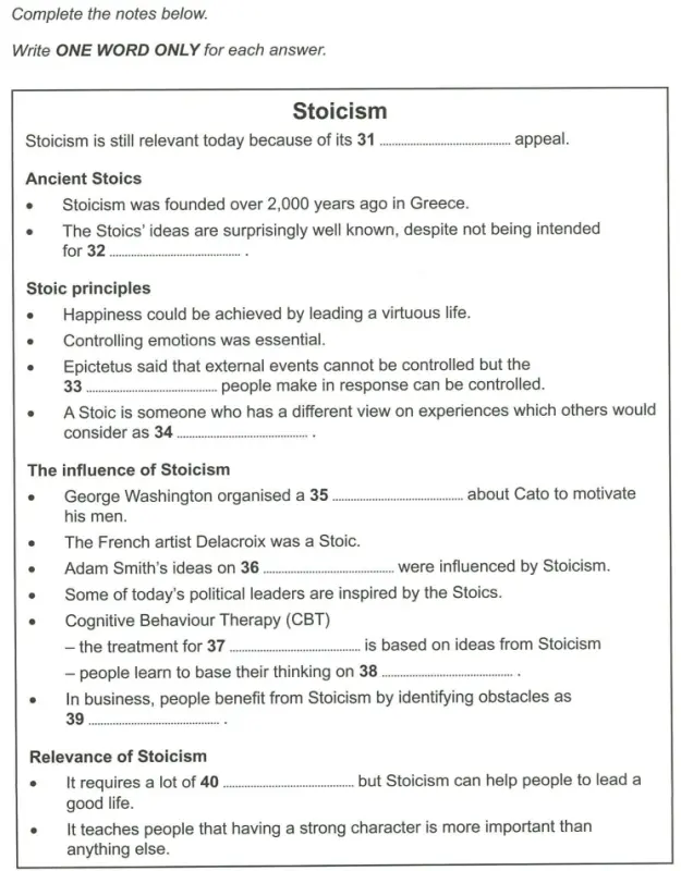 Stoicism IELTS listening