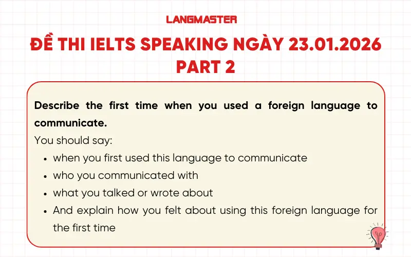 Đề thi IELTS Speaking ngày 23.01.2026 Part 2