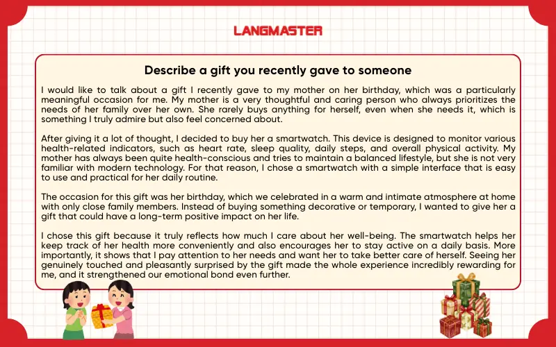 bài mẫu Describe a gift you recently gave to someone