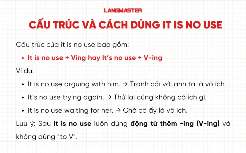 Cấu trúc và cách dùng It is no use