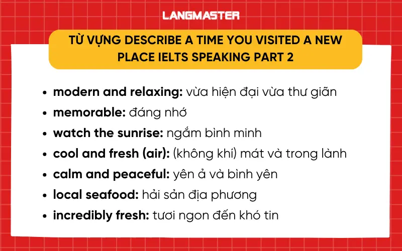 Từ vựng describe a time you visited a new place IELTS Speaking part 2