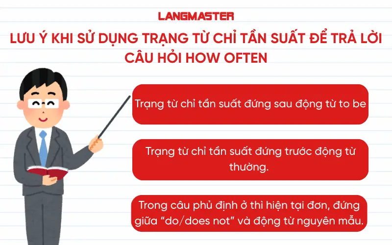 Lưu ý Khi sử dụng trạng từ chỉ tần suất để trả lời câu hỏi How often