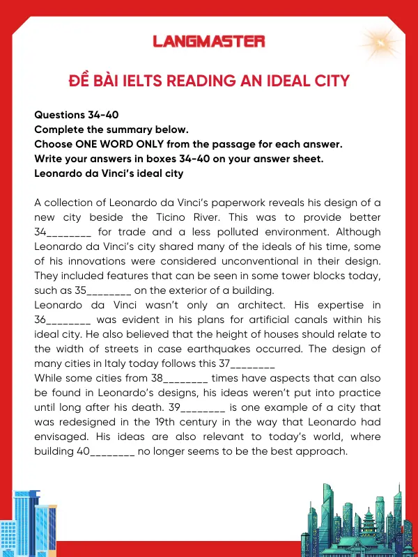 Đề bài IELTS Reading An Ideal city