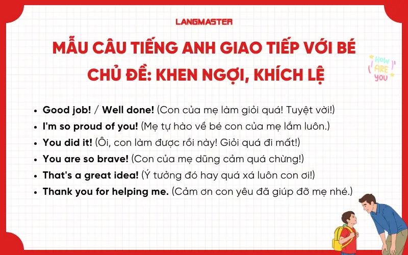 Mẫu câu giao tiếp cho bé chủ đề khen ngợi, khích lệ