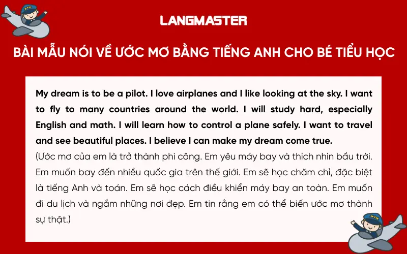 Bài mẫu nói về ước mơ bằng tiếng Anh cho bé tiểu học: Dream to Be a Pilot