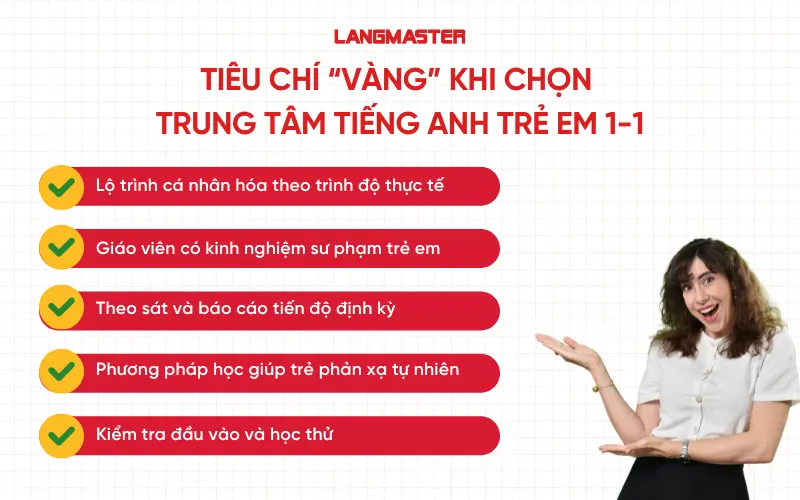 Tiêu chí “vàng” khi chọn trung tâm tiếng Anh trẻ em 1-1