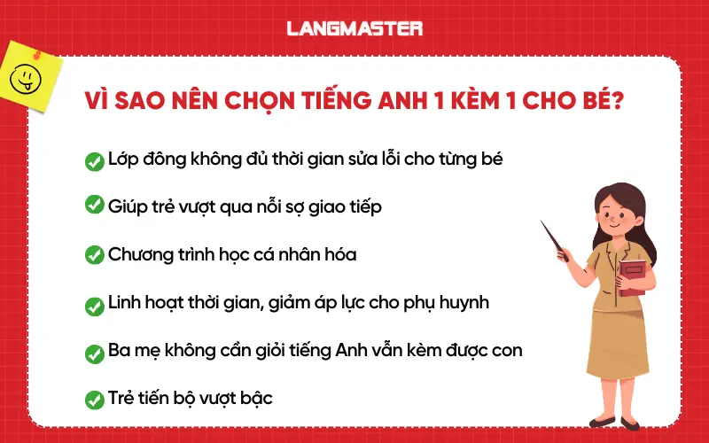 Vì sao nên chọn học tiếng Anh 1 kèm 1 cho bé?