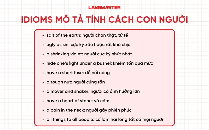 Idioms mô tả tính cách con người