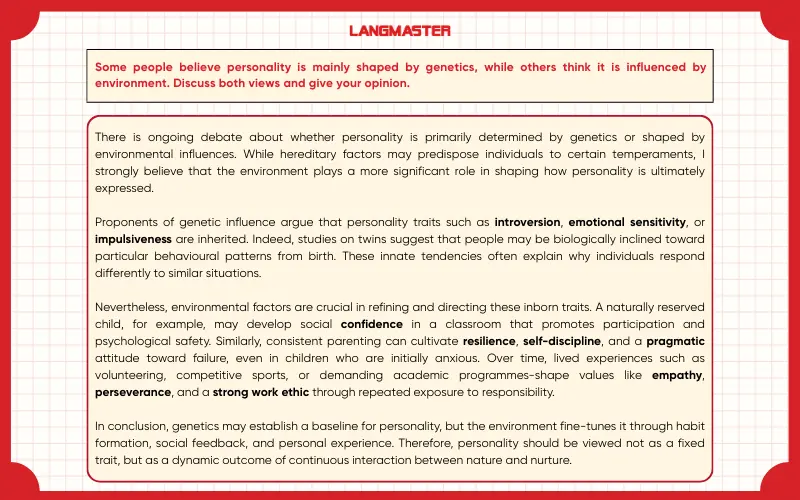Bài mẫu IELTS Writing task 2 chủ đề Personality