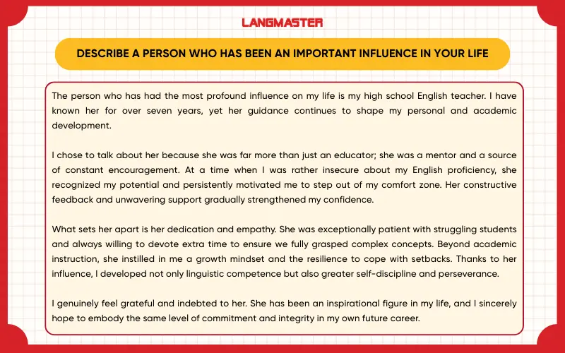 Describe a person who has been an important influence in your life