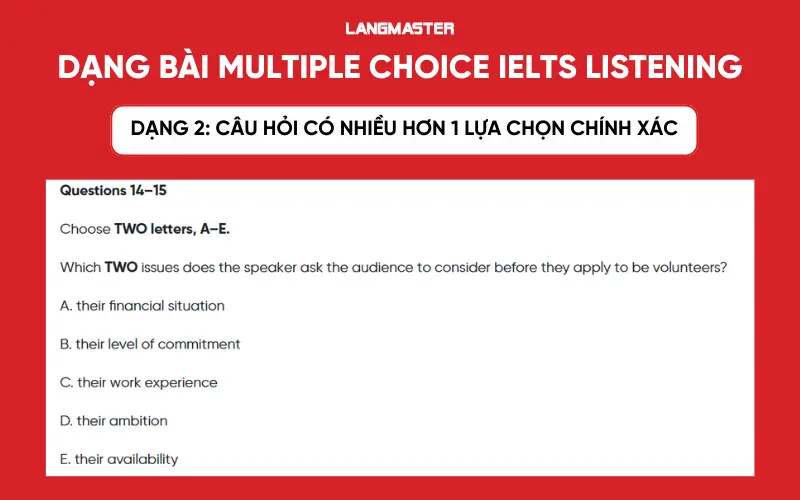 Các dạng bài Multiple choice IELTS Listening