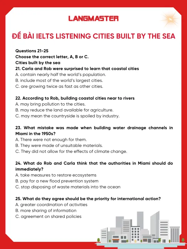 Đề bài IELTS Listening Cities built by the sea