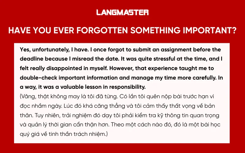 IELTS Speaking năm 2026 ngày 06.01 part : Have you ever forgotten something important?