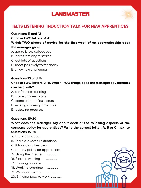 Đề bài IELTS Listening Induction talk for new apprentices