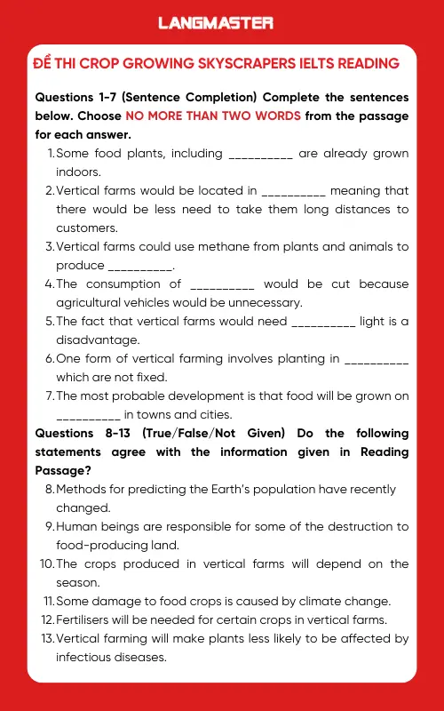 Đề thi Crop Growing Skyscrapers IELTS Reading