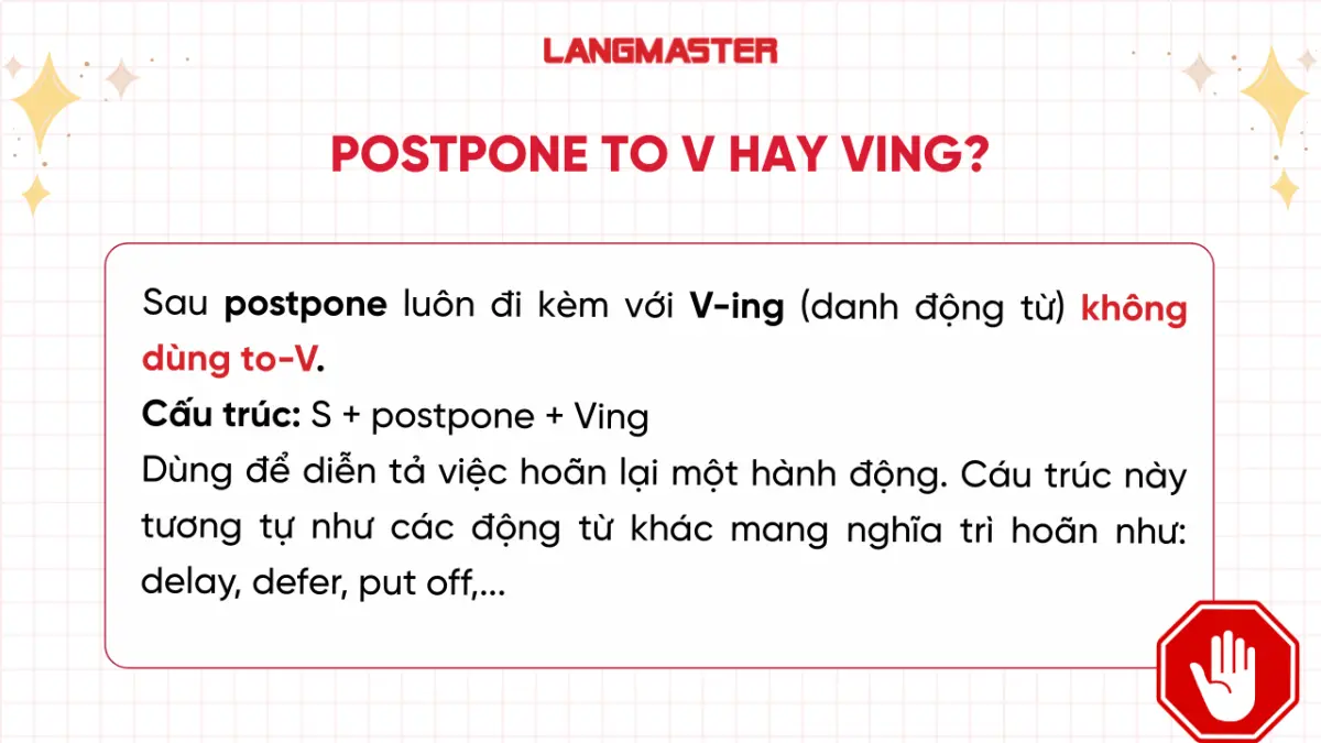 Postpone to V hay Ving 