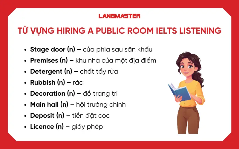 Từ vựng đề Hiring a public room IELTS Listening