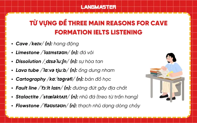 Từ vựng  Three Main Reasons for Cave Formation IELTS Listening