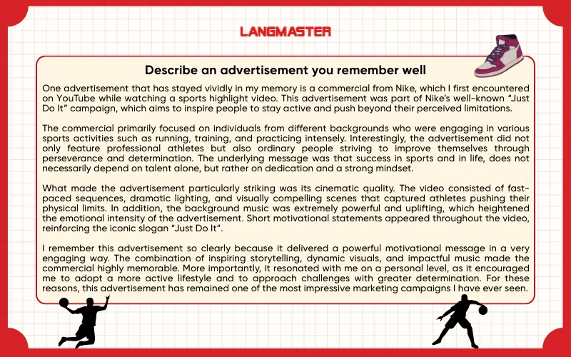 Sample answer Describe an advertisement you remember well IELTS Speaking Part 2