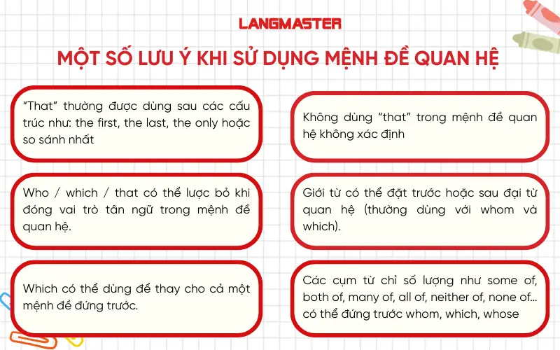 Một số lưu ý khi sử dụng mệnh đề quan hệ