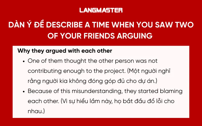 Dàn ý đề Describe a time when you saw two of your friends arguing