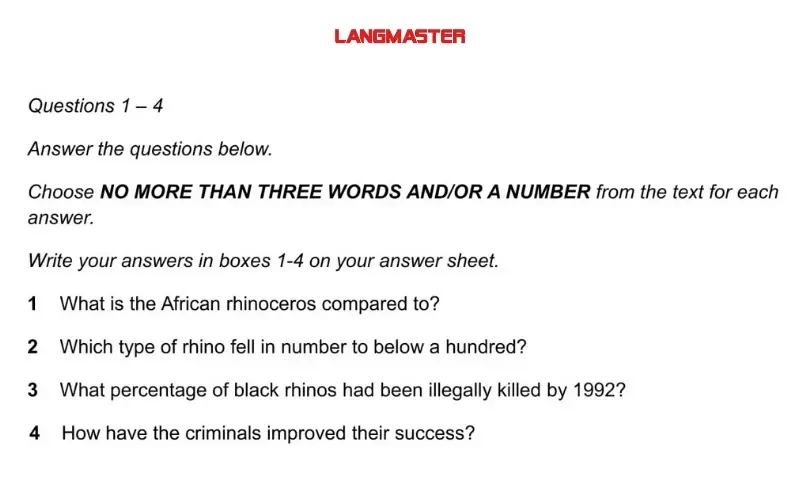 Mẫu bài tập dạng Short Answer IELTS Reading