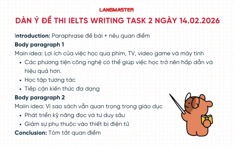 Dàn ý đề thi IELTS Writing task 2 ngày 14.02.2026