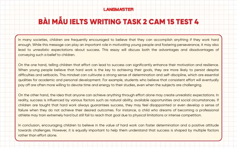Bài mẫu IELTS Writing Task 2 Cam 15 Test 4