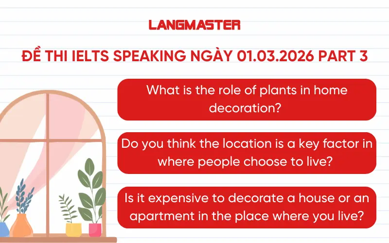 Đề thi IELTS Speaking ngày 01.03.2026 Part 3