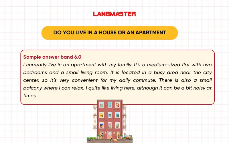 Sample answer ”Do you live in a house or an apartment” band 6