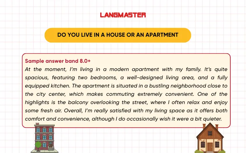 Sample answer ”Do you live in a house or an apartment” band 8