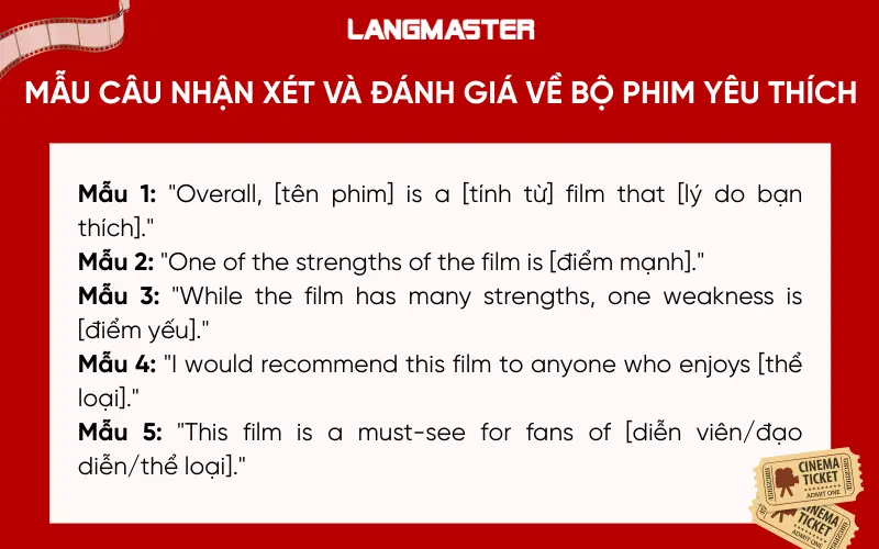 Mẫu câu nhận xét và đánh giá về bộ phim yêu thích