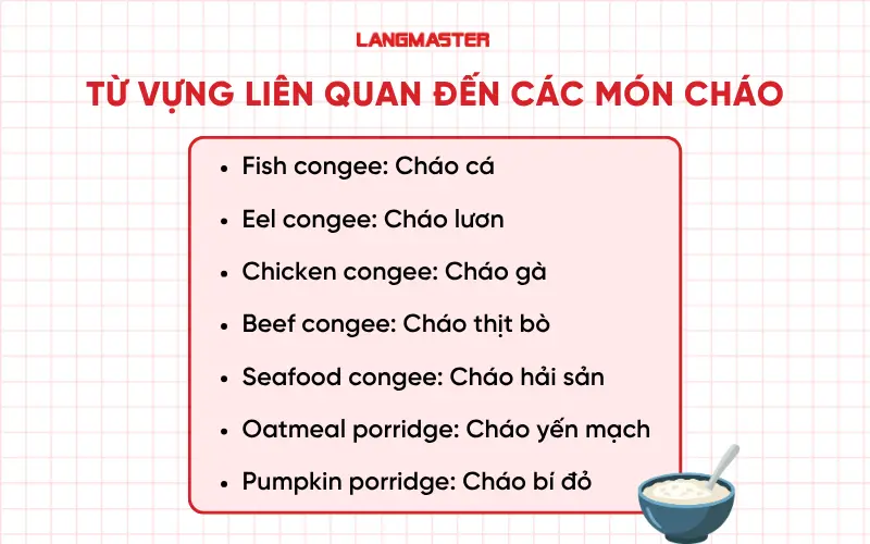 Từ vựng liên quan đến các món cháo trong tiếng Anh