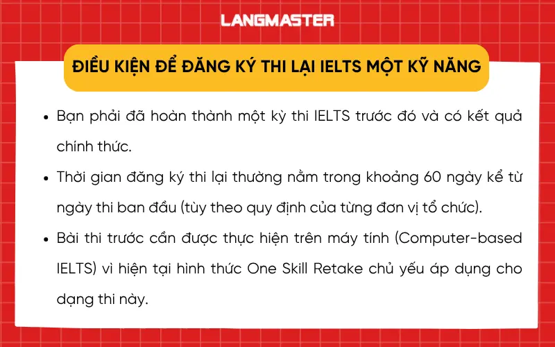 Điều kiện để đăng ký thi lại IELTS một kỹ năng