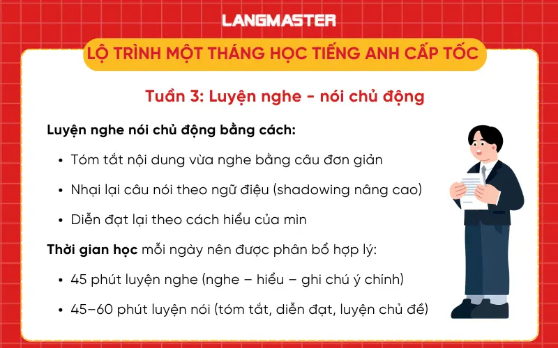 Lộ trình học tiếng Anh cấp tốc 1 tháng: Luyện nghe nói chủ động