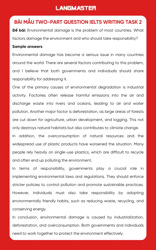 Bài mẫu Two-part Question IELTS Writing task 2