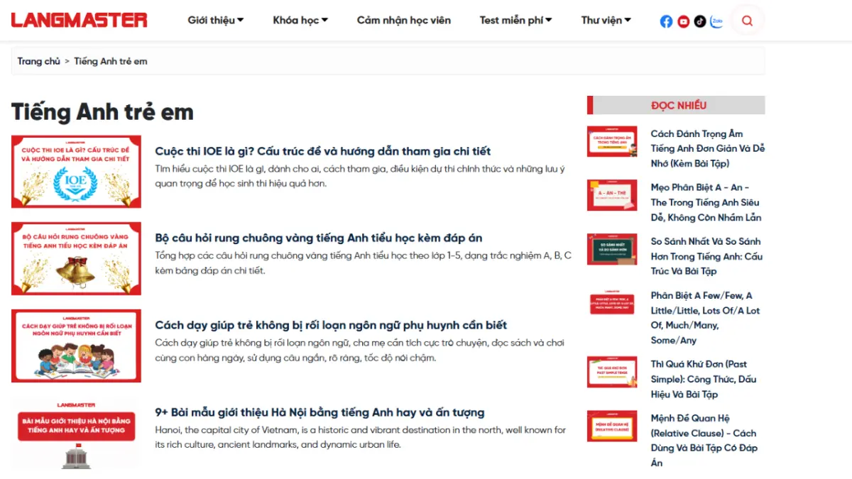 Website tiếng anh trẻ em Langmaster