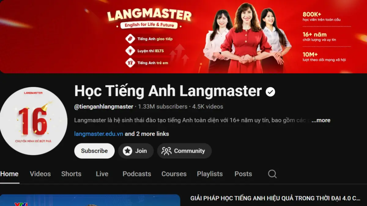 Youtube Tiếng Anh Langmaster
