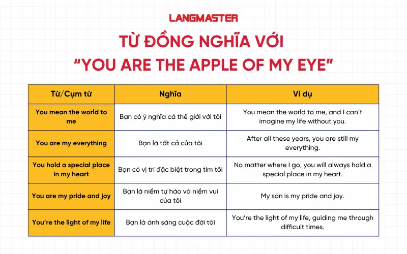 Cụm từ đồng nghĩa với “You are the apple of my eye”