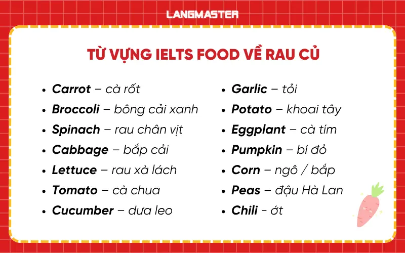 Từ vựng IELTS Food nhóm rau củ