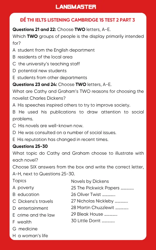 Đề thi IELTS Listening Cambridge 15 Test 2 Part 3