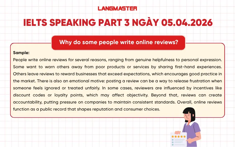IELTS Speaking Part 3 ngày 05.04.2026