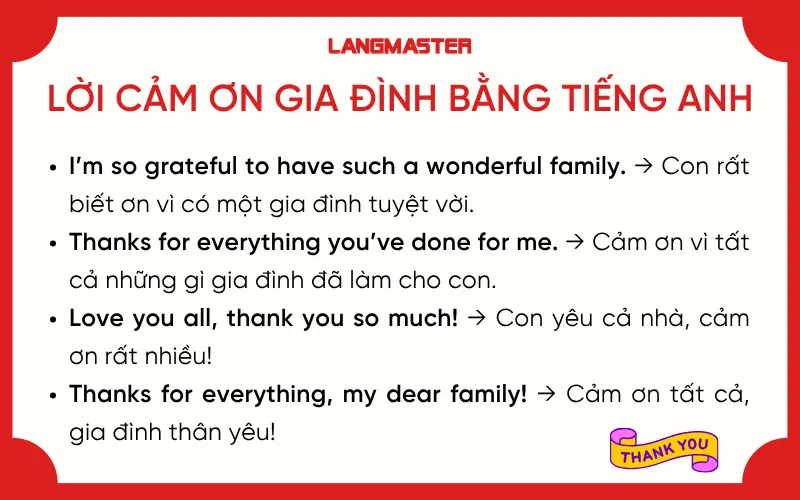 Lời cảm ơn gia đình bằng tiếng Anh