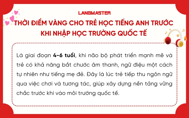 Thời điểm vàng cho trẻ học tiếng Anh trước 
khi nhập học trường quốc tế